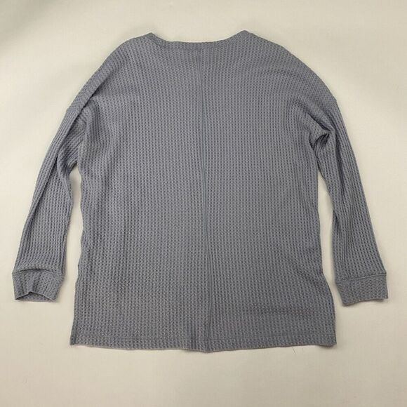 American Eagle Gray/Blue Waffle Knit Split Hem Blouse Dolman Sleeve L/S Sz XS - Picture 10 of 13